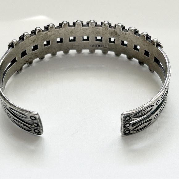 Vintage Zuni Green Turquoise Sterling Silver Cuff Bracelet - Picture 14 of 16